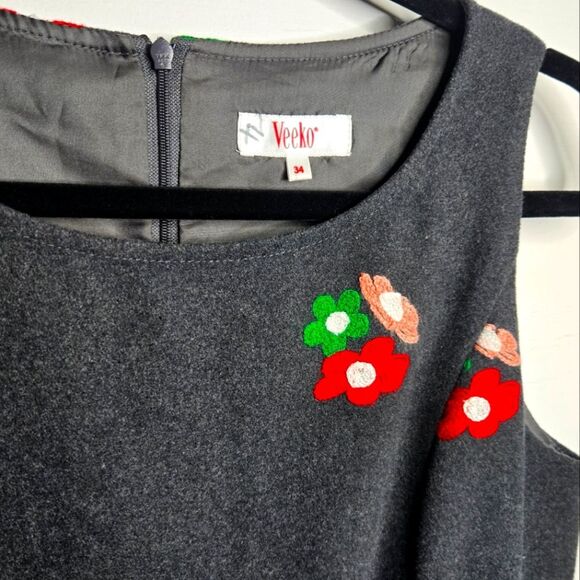 Veeko Embroidered Floral Wool Blend Sleeveless Dress A Line Mini Size US 4 | 34 - Picture 3 of 12